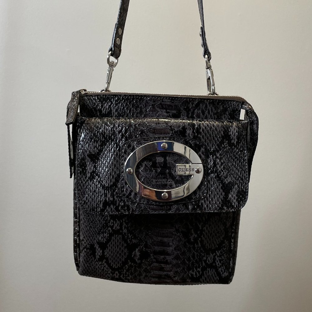 Guess Crossbody Patent Snakeskin Envelope Purse